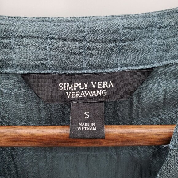 Simply Vera VeraWang Womens Quilted V-Neck Long Sleeve Blouse Sz S Bell Sleeve - Picture 5 of 9